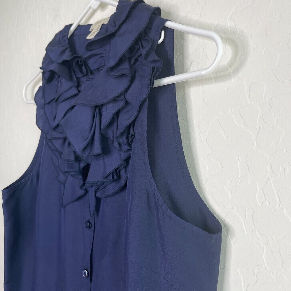 Sleeveless Ruffled Button-Front Top - Navy - Picture 5 of 9